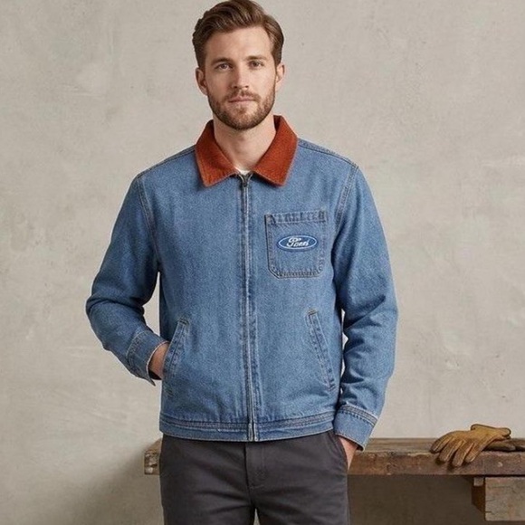 Ford Other - Ford Men’s Blue Denim Work Jacket with Brown Corduroy Collar Sz S NWT